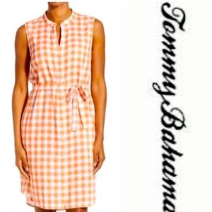 Tommy Bahama Gingham Orange and white Botton Dress with tie